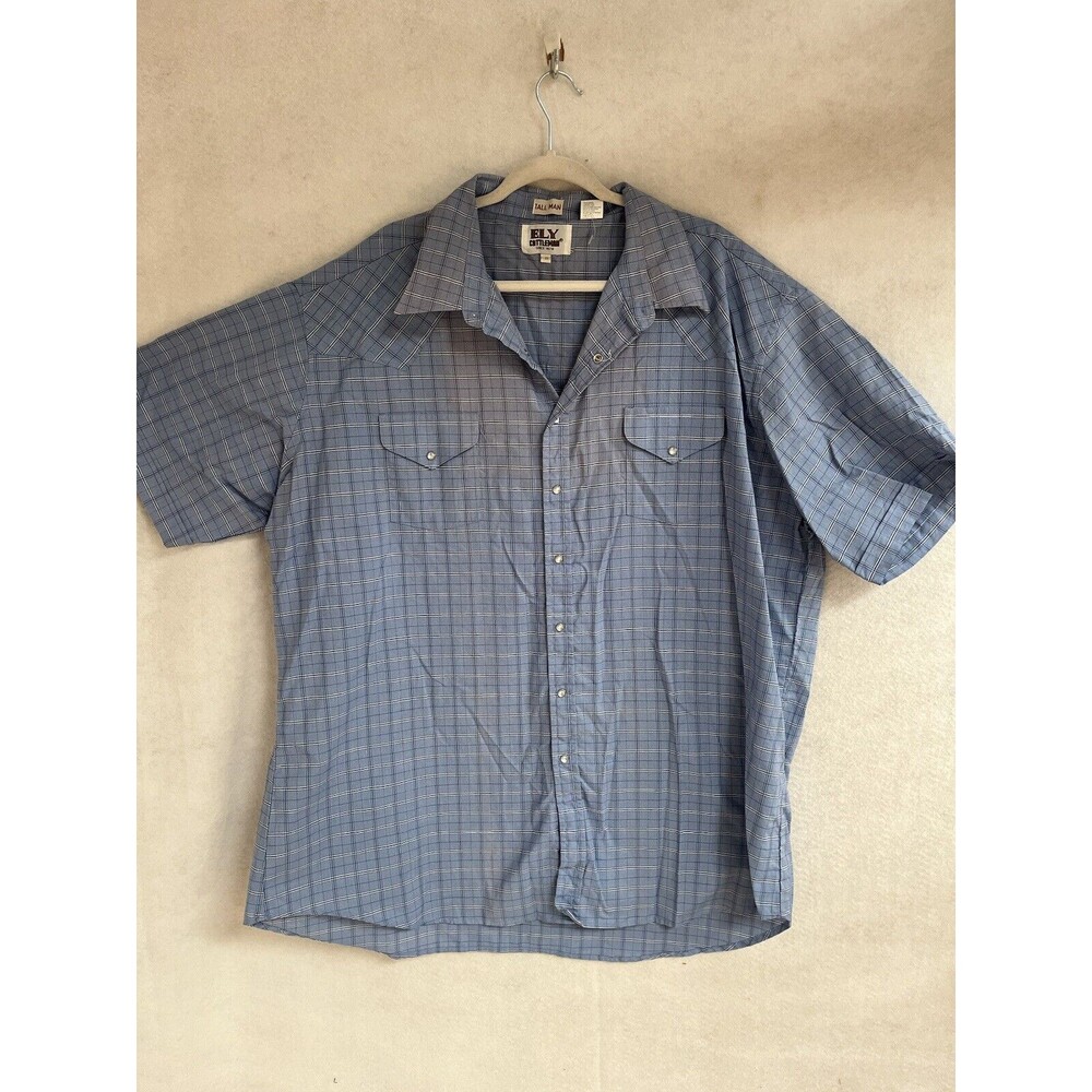 Ely Cattleman Western Shirt Men's Size 20 Tall TALL MAN BLUE Pearl Snap Cowboy